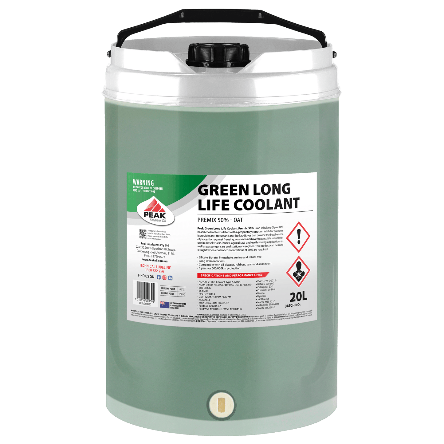 PEAK GREEN LONG LIFE COOLANT PREMIX 50% - OAT